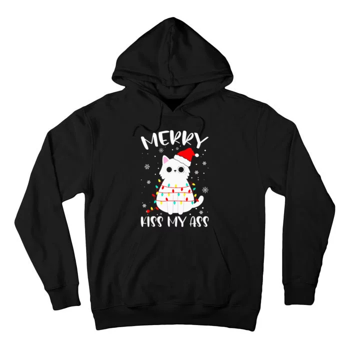 Merry Kis.s My Ass Christmas Theme Cat Lovers Gifts for Cat Tall Hoodie