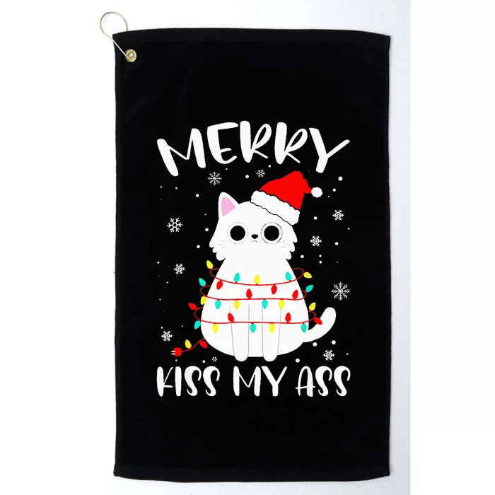 Merry Kis.s My Ass Christmas Theme Cat Lovers Gifts for Cat Platinum Collection Golf Towel