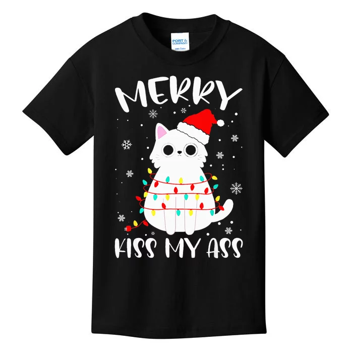 Merry Kis.s My Ass Christmas Theme Cat Lovers Gifts for Cat Kids T-Shirt