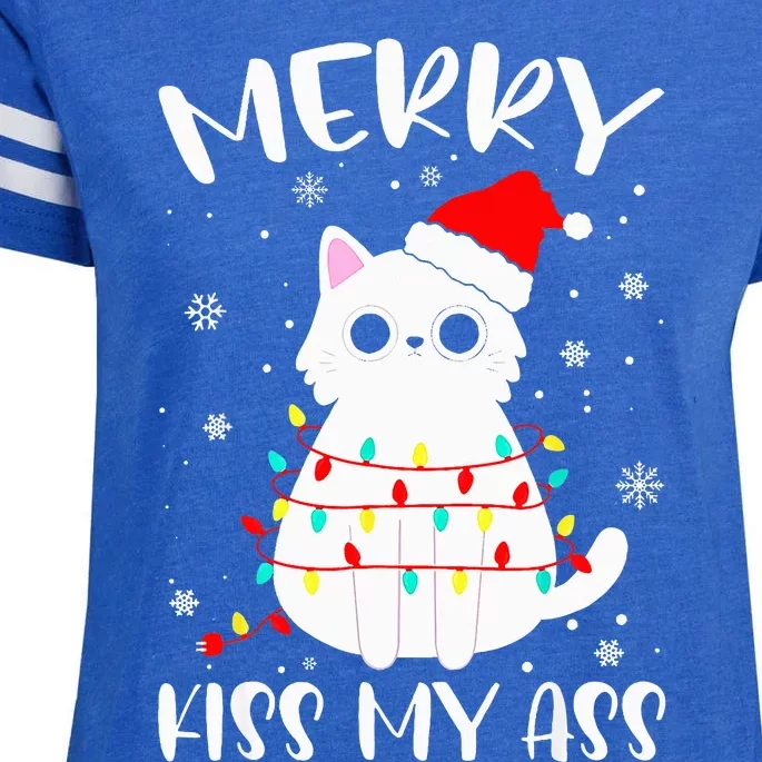 Merry Kis.s My Ass Christmas Theme Cat Lovers Gifts for Cat Enza Ladies Jersey Football T-Shirt