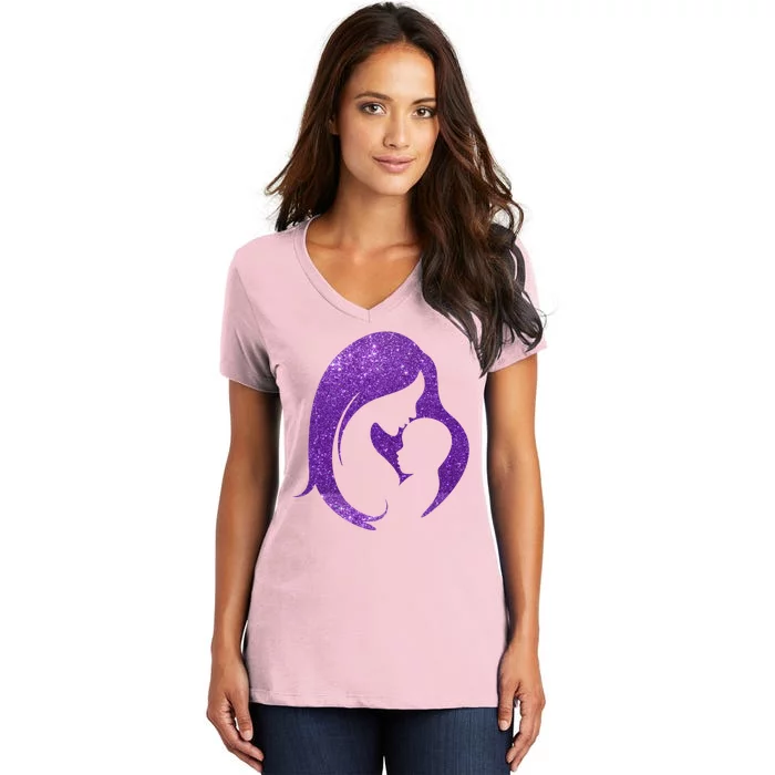 Mother Kissing Newborn Baby Cute Gift Women's V-Neck T-Shirt