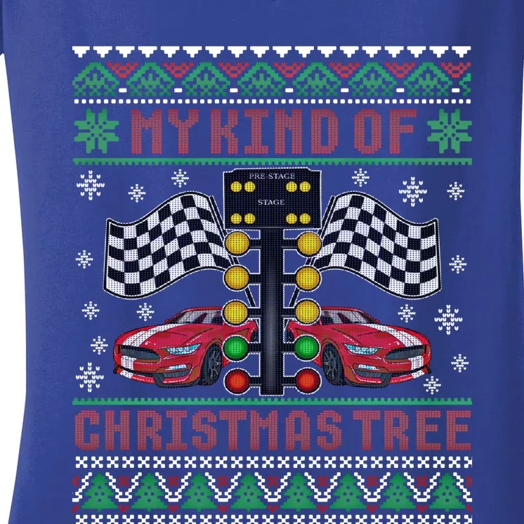 My Kind Of Christmas Tree Drag Racing Ugly Christmas Sweater Gift Women's V-Neck T-Shirt