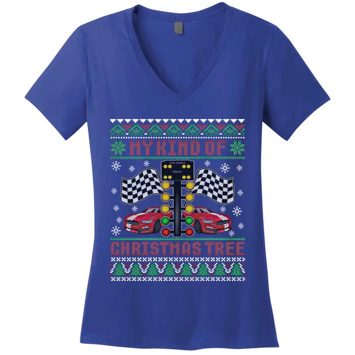 My Kind Of Christmas Tree Drag Racing Ugly Christmas Sweater Gift Women's V-Neck T-Shirt