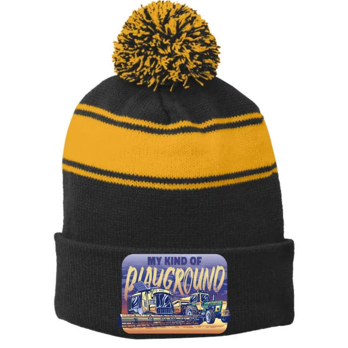 My Kind Of Playground Tractor Farm Stripe Pom Pom Beanie