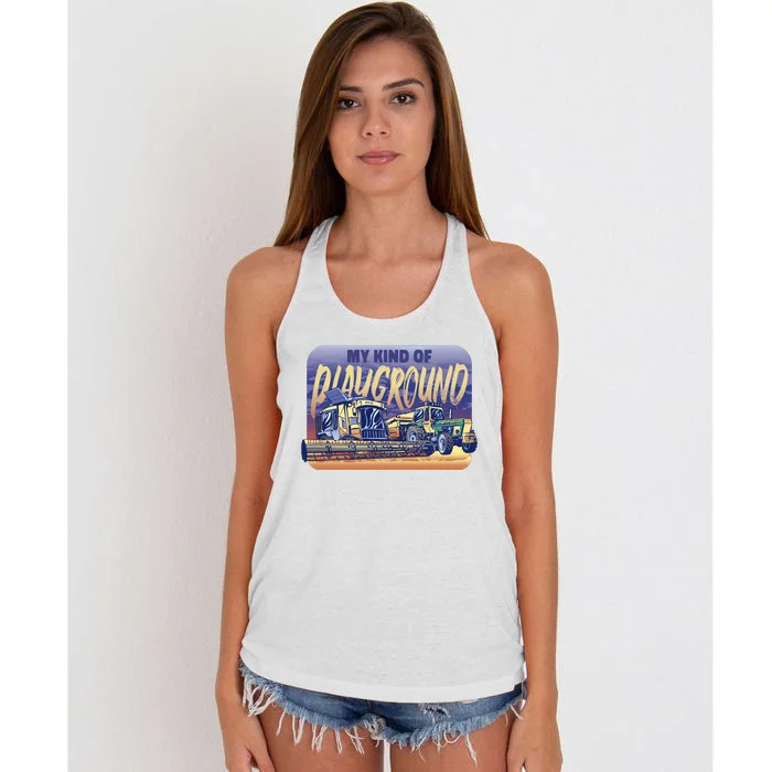 My Kind Of Playground Tractor Farm Women's Knotted Racerback Tank