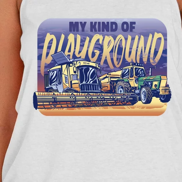 My Kind Of Playground Tractor Farm Women's Knotted Racerback Tank