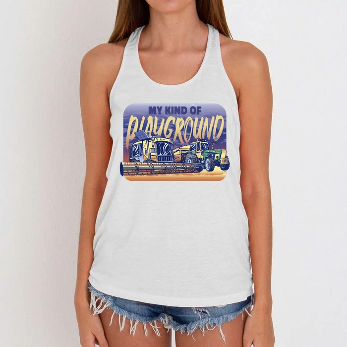 My Kind Of Playground Tractor Farm Women's Knotted Racerback Tank