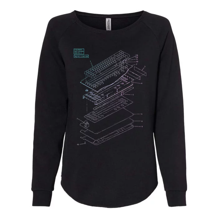 Mechanical Keyboard Patent Drawing Graphic Design Art Womens California Wash Sweatshirt