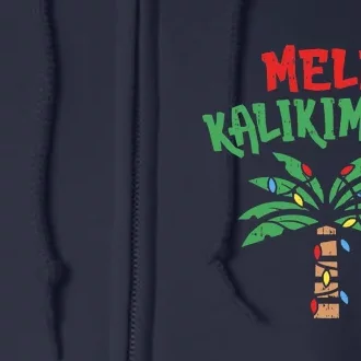 Mele Kalikimaka Palm Tree Funny Christmas In July Full Zip Hoodie