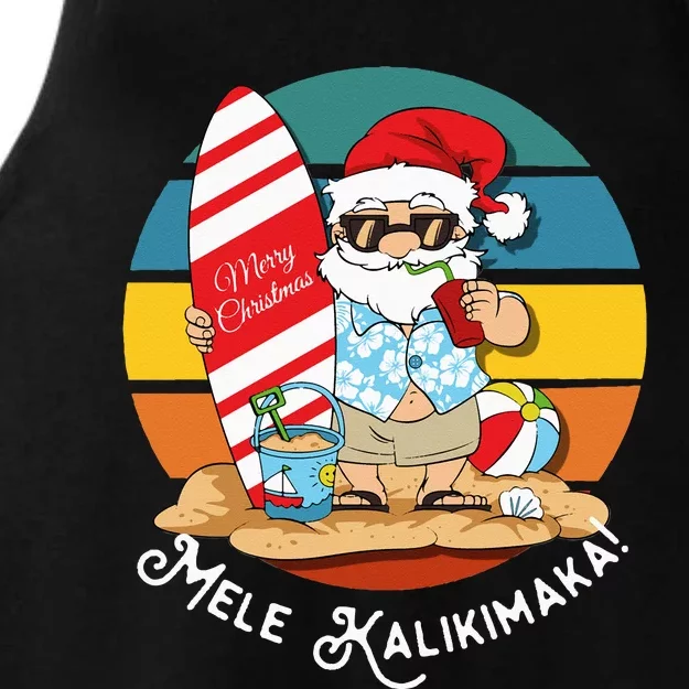 Mele Kalikimaka Retro Hawaiian Christmas In July Ladies Tri-Blend Wicking Tank