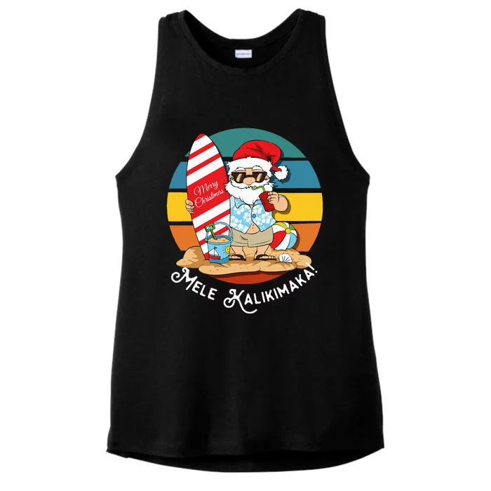 Mele Kalikimaka Retro Hawaiian Christmas In July Ladies Tri-Blend Wicking Tank