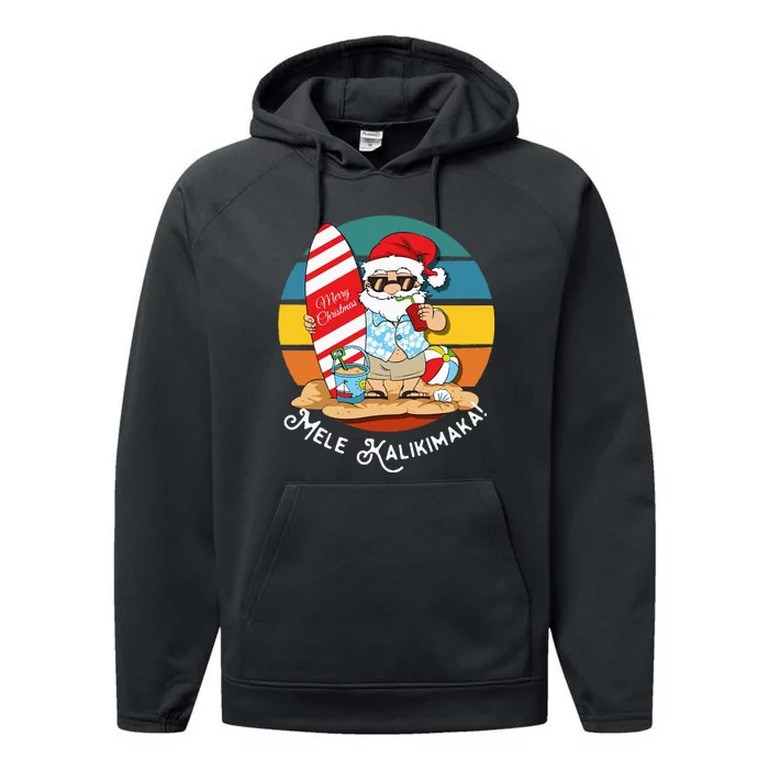 Mele Kalikimaka Retro Hawaiian Christmas In July Performance Fleece Hoodie