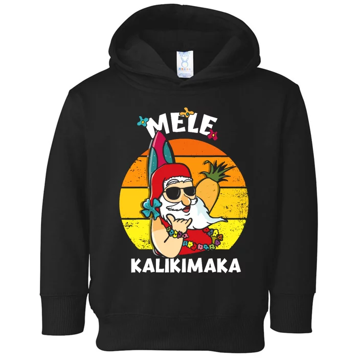 Mele Kalikimaka Retro Tropical Christmas Santa Rock Roll Toddler Hoodie