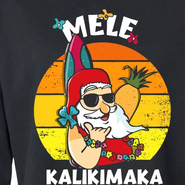 Mele Kalikimaka Retro Tropical Christmas Santa Rock Roll Cropped Pullover Crew