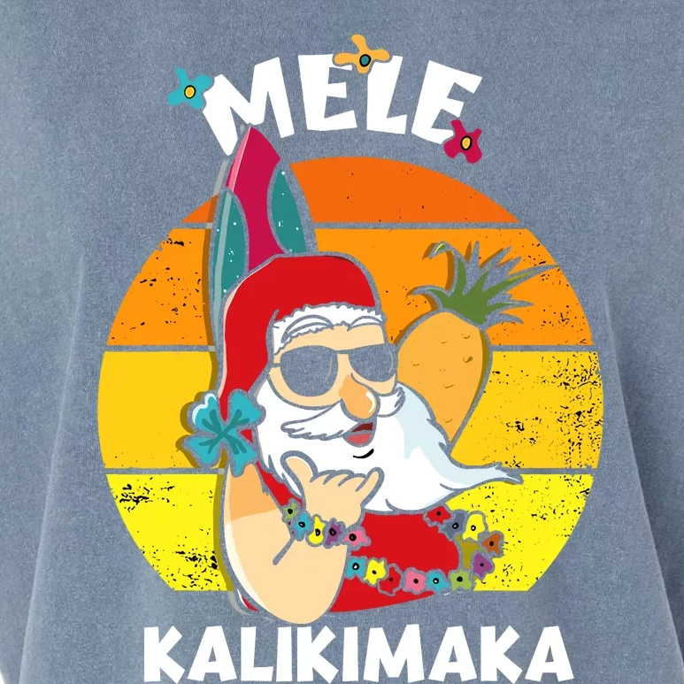 Mele Kalikimaka Retro Tropical Christmas Santa Rock Roll Garment-Dyed Women's Muscle Tee