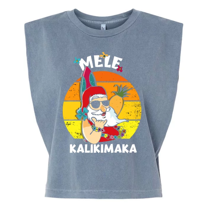 Mele Kalikimaka Retro Tropical Christmas Santa Rock Roll Garment-Dyed Women's Muscle Tee