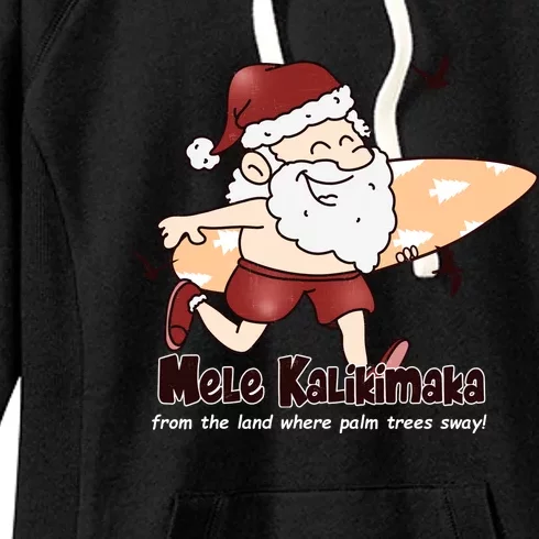 Mele Kalikimaka Santa Claus Surfing Palm Trees Christmas Women's Fleece Hoodie