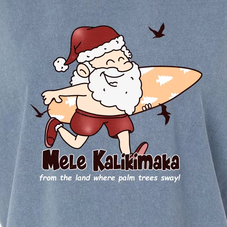 Mele Kalikimaka Santa Claus Surfing Palm Trees Christmas Garment-Dyed Women's Muscle Tee