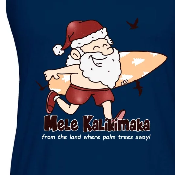 Mele Kalikimaka Santa Claus Surfing Palm Trees Christmas Ladies Essential Flowy Tank