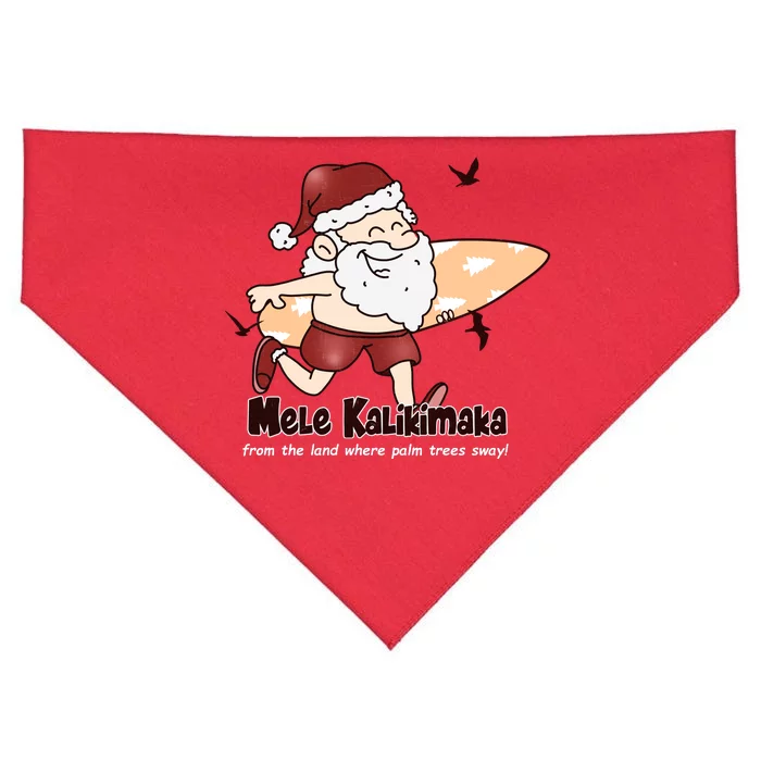 Mele Kalikimaka Santa Claus Surfing Palm Trees Christmas USA-Made Doggie Bandana