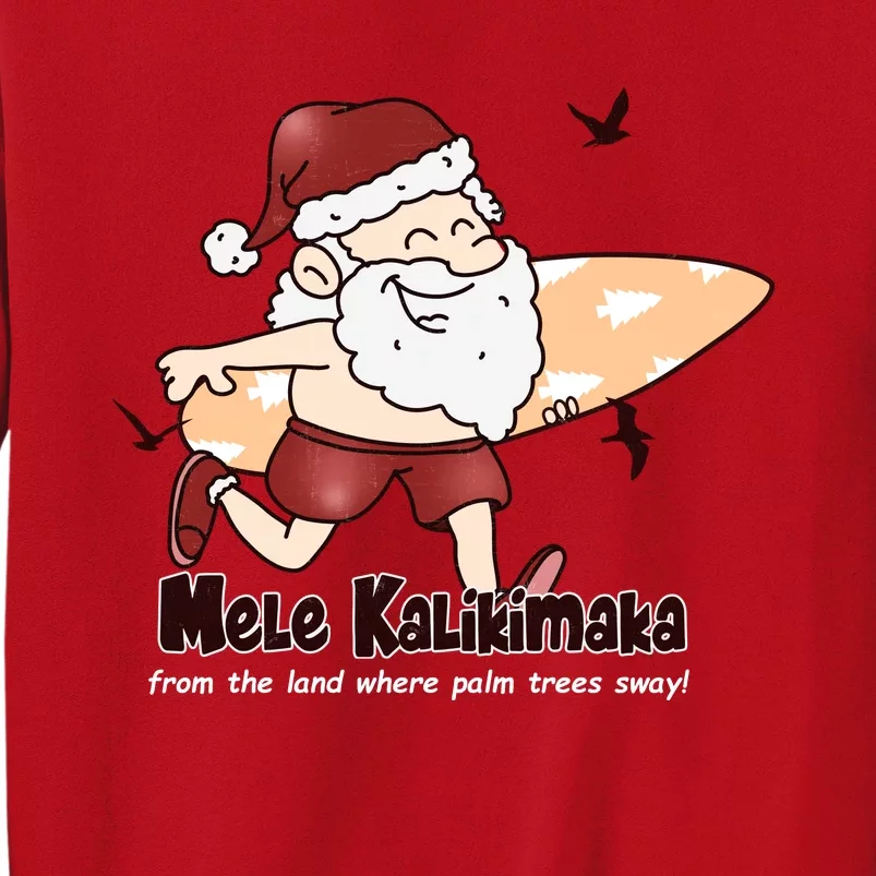 Mele Kalikimaka Santa Claus Surfing Palm Trees Christmas Sweatshirt