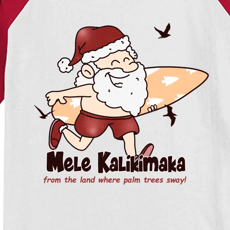 Mele Kalikimaka Santa Claus Surfing Palm Trees Christmas Kids Colorblock Raglan Jersey