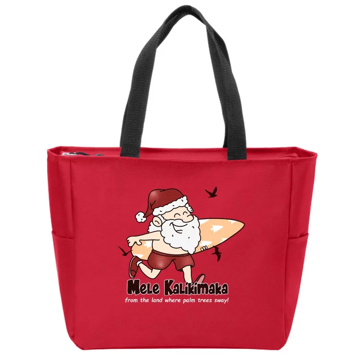 Mele Kalikimaka Santa Claus Surfing Palm Trees Christmas Zip Tote Bag