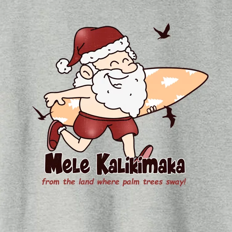 Mele Kalikimaka Santa Claus Surfing Palm Trees Christmas Women's Crop Top Tee