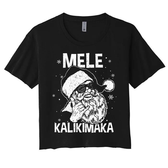 Mele Kalikimaka Santa Claus Shaka Hawaiian Christmas Hawaii Women's Crop Top Tee