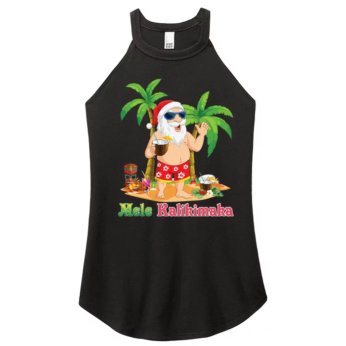 Mele Kalikimaka Santa Surfing Christmas Surf In July Merry Women’s Perfect Tri Rocker Tank