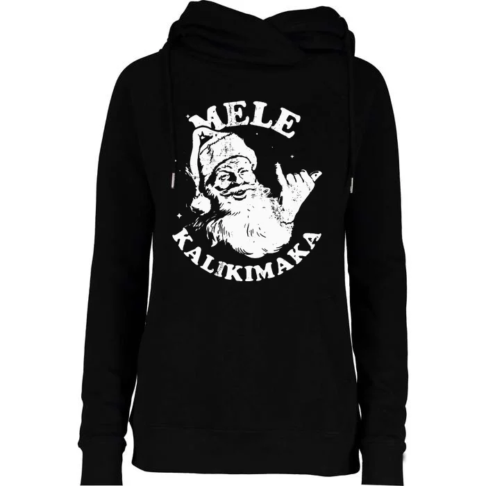 Mele Kalikimaka Santa Shaka Hawaii Christmas Surf Womens Funnel Neck Pullover Hood