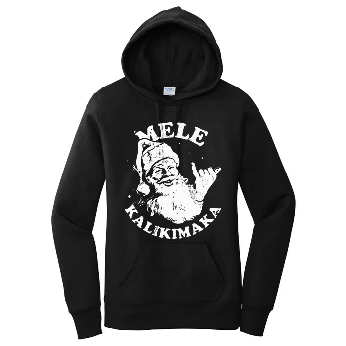 Mele Kalikimaka Santa Shaka Hawaii Christmas Surf Women's Pullover Hoodie