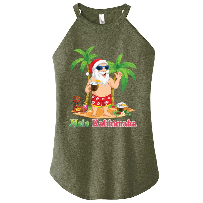 Mele Kalikimaka Santa Surfing Christmas Surf In July Merry Women’s Perfect Tri Rocker Tank