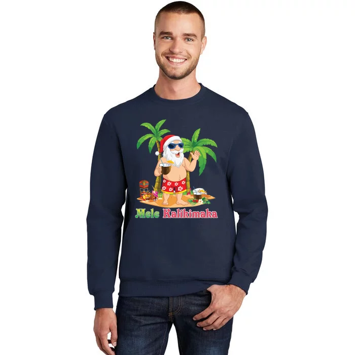 Mele Kalikimaka Santa Surfing Christmas Surf In July Merry Tall Sweatshirt