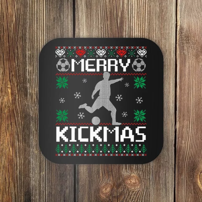 Merry Kickmas Soccer Player Sports Ugly Christmas Sweater Coaster