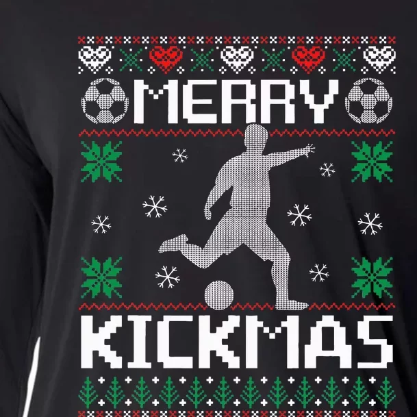 Merry Kickmas Soccer Player Sports Ugly Christmas Sweater Cooling Performance Long Sleeve Crew