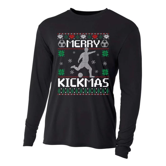 Merry Kickmas Soccer Player Sports Ugly Christmas Sweater Cooling Performance Long Sleeve Crew