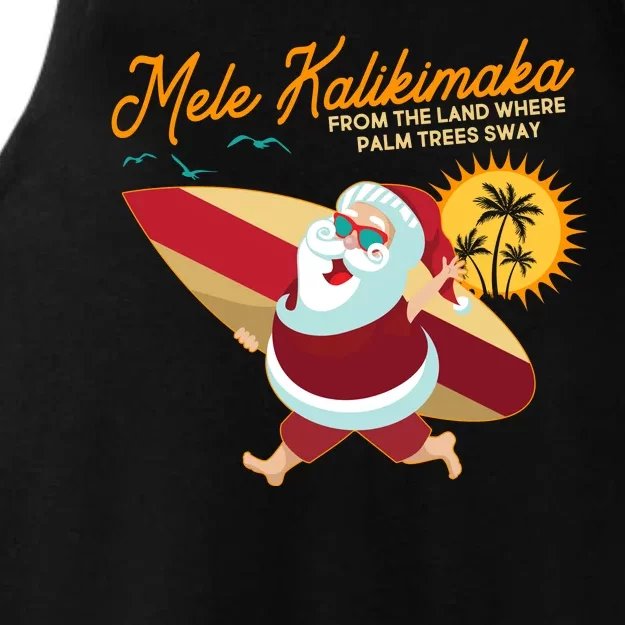 Mele Kalikimaka Surfer Santa Claus Ladies Tri-Blend Wicking Tank