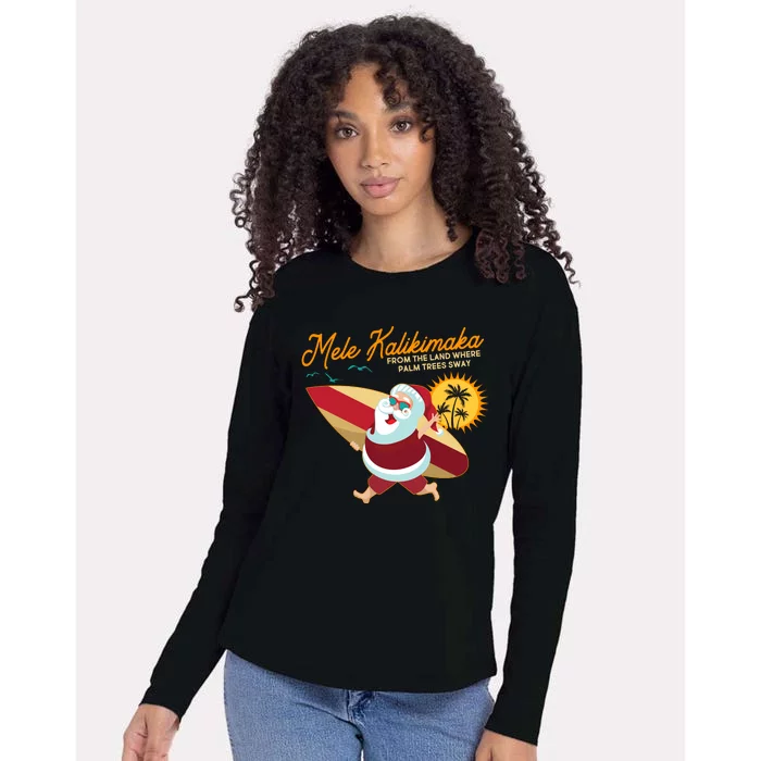 Mele Kalikimaka Surfer Santa Claus Womens Cotton Relaxed Long Sleeve T-Shirt