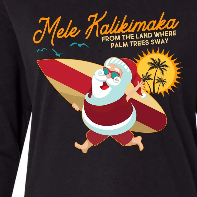 Mele Kalikimaka Surfer Santa Claus Womens Cotton Relaxed Long Sleeve T-Shirt