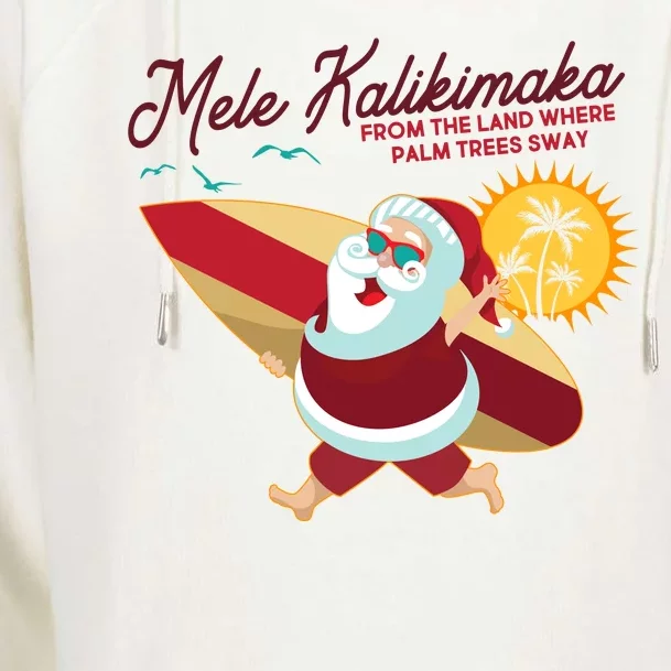 Mele Kalikimaka Surfer Santa Claus Womens Funnel Neck Pullover Hood