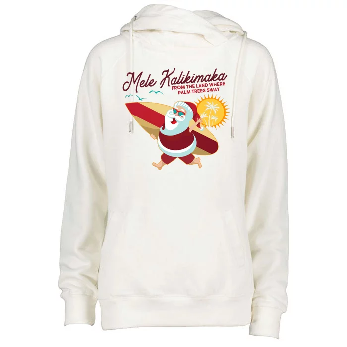 Mele Kalikimaka Surfer Santa Claus Womens Funnel Neck Pullover Hood