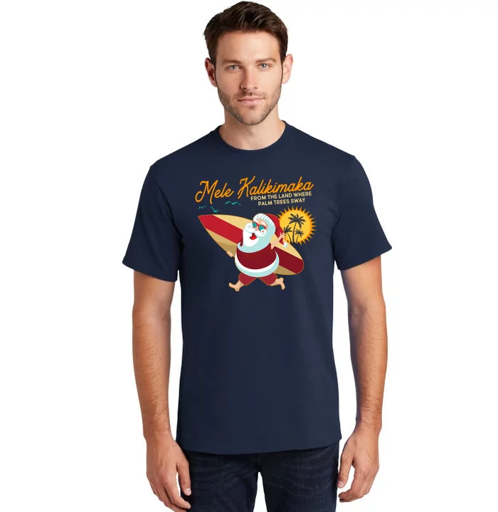 Mele Kalikimaka Surfer Santa Claus Tall T-Shirt