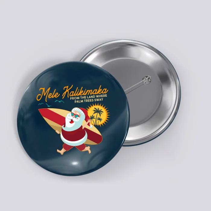 Mele Kalikimaka Surfer Santa Claus Button