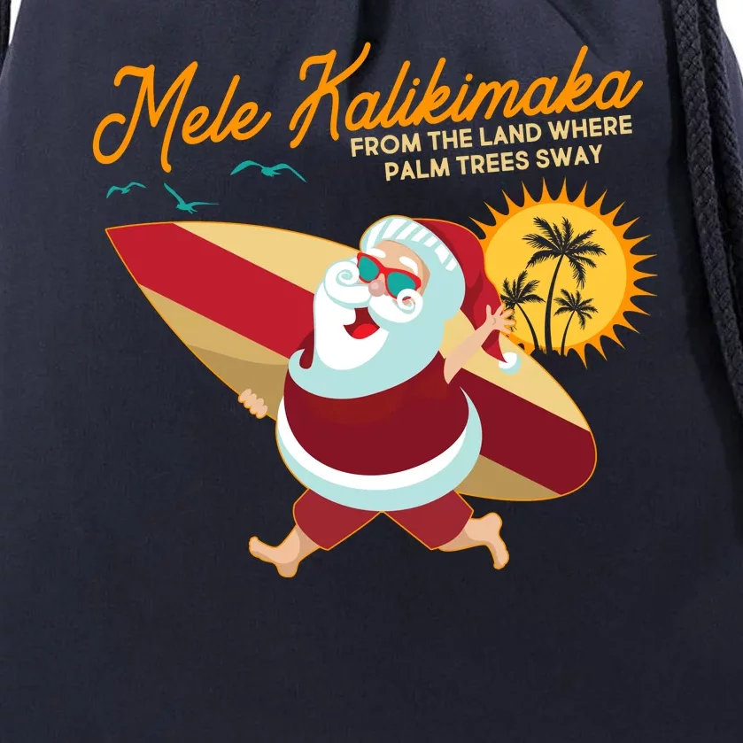 Mele Kalikimaka Surfer Santa Claus Drawstring Bag