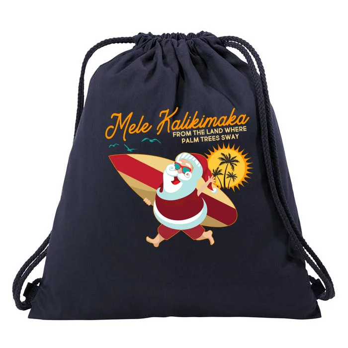 Mele Kalikimaka Surfer Santa Claus Drawstring Bag