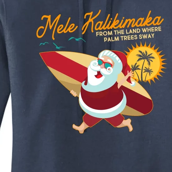 Mele Kalikimaka Surfer Santa Claus Women's Pullover Hoodie