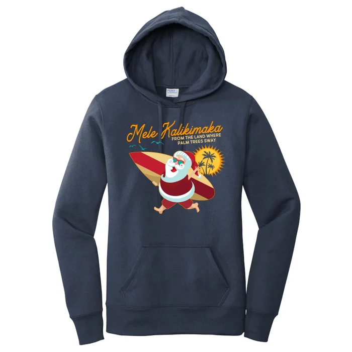 Mele Kalikimaka Surfer Santa Claus Women's Pullover Hoodie