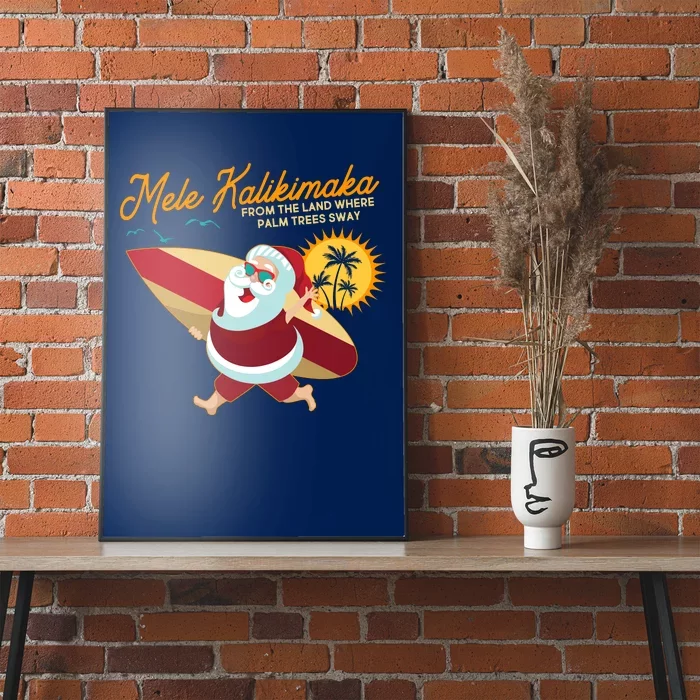 Mele Kalikimaka Surfer Santa Claus Poster