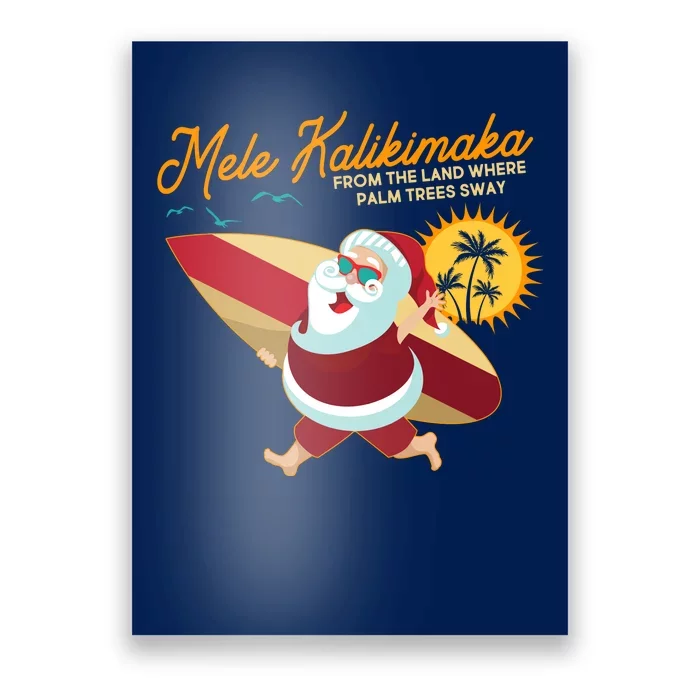 Mele Kalikimaka Surfer Santa Claus Poster